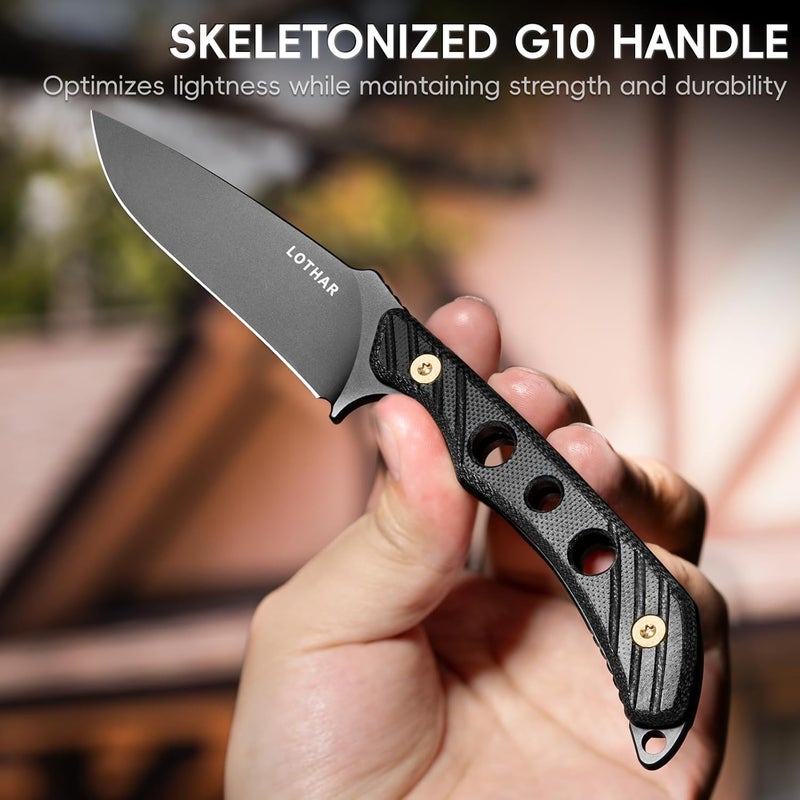 LOTHAR FOX Fixed Blade Knife with Sheath, 3.38" D2 Steel Survival Hunting Knife, Necklace Neck Knives with G10 handle, Vertical Horizontal Carry Camping Small EDC Knives for Hiking, Survival, Bushcraft Outdoor - Image 2